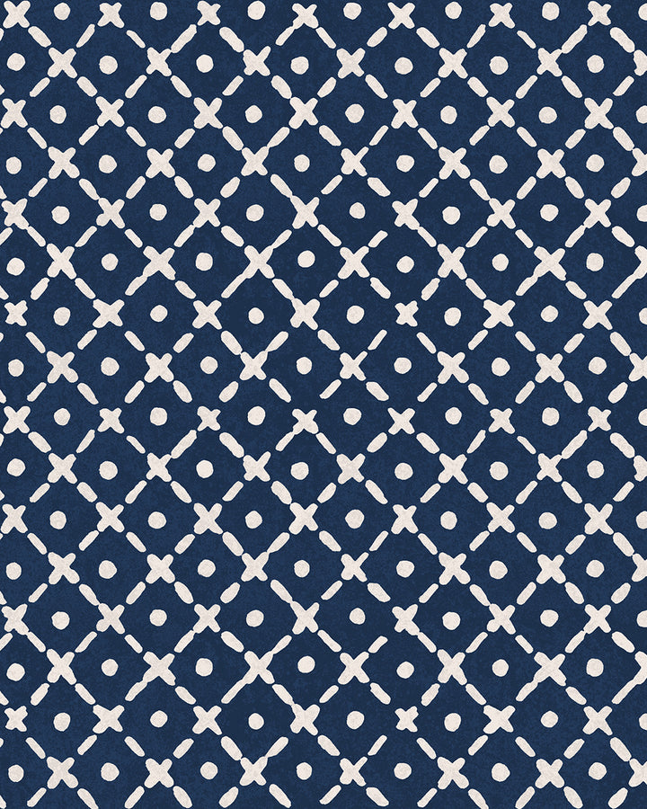 'Matelassé' Wallpaper by Clare V. - Navy Cream