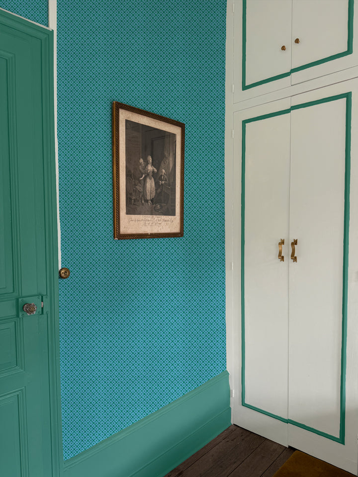 'Matelassé' Wallpaper by Clare V. - Azure Green