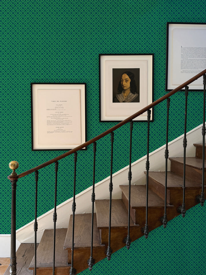 'Matelassé' Wallpaper by Clare V. - Green Navy