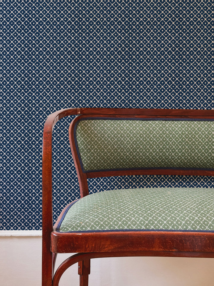 'Matelassé' Wallpaper by Clare V. - Navy Cream