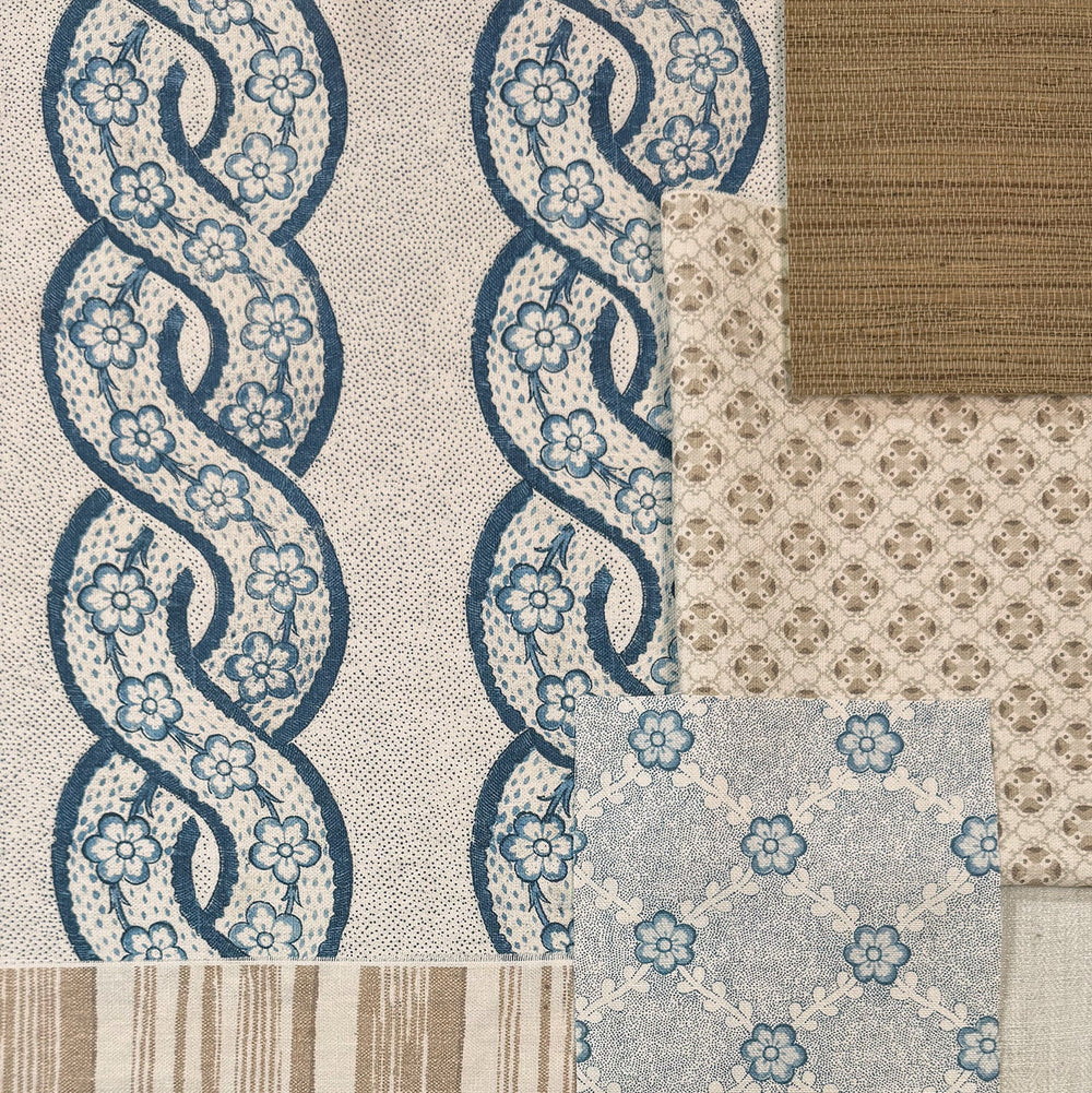 medallion allover linen fabric by nathan turner blue