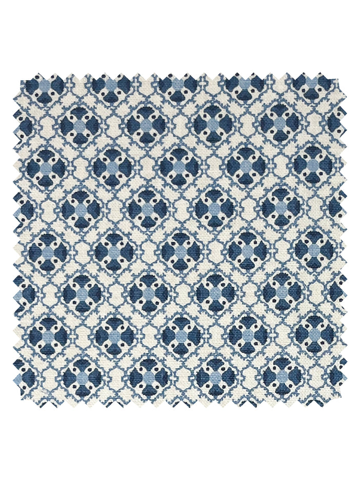 Medallion All Over' Linen Fabric by Nathan Turner - Darker Blue