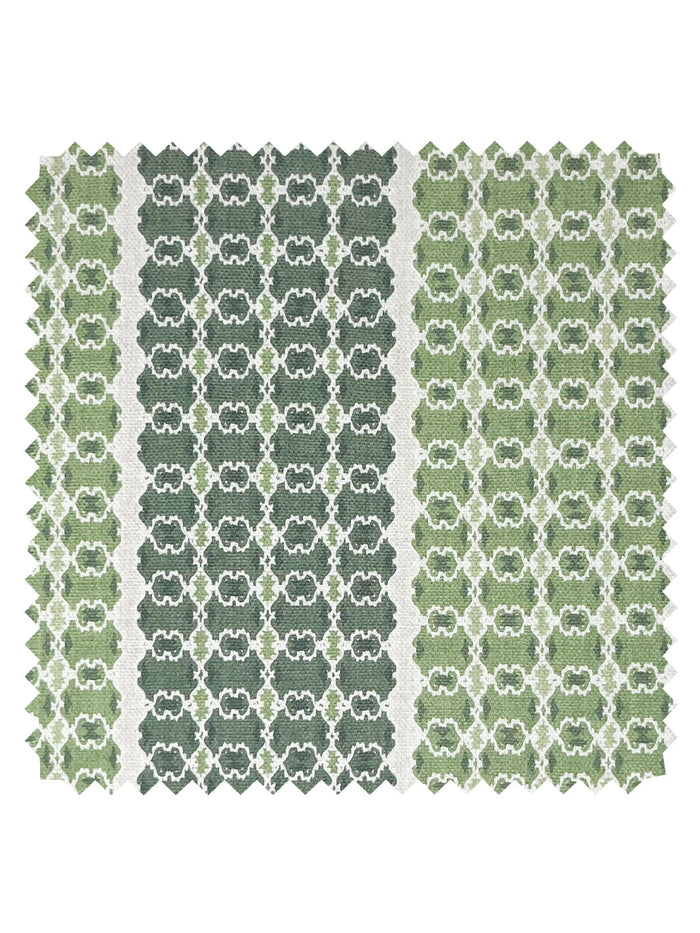 'Medallion Stripe' Linen Fabric by Nathan Turner - Green