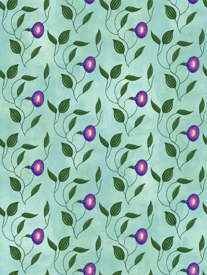 'Midnight Morning Glory' Wallpaper by Mary Maguire - Aqua Blue