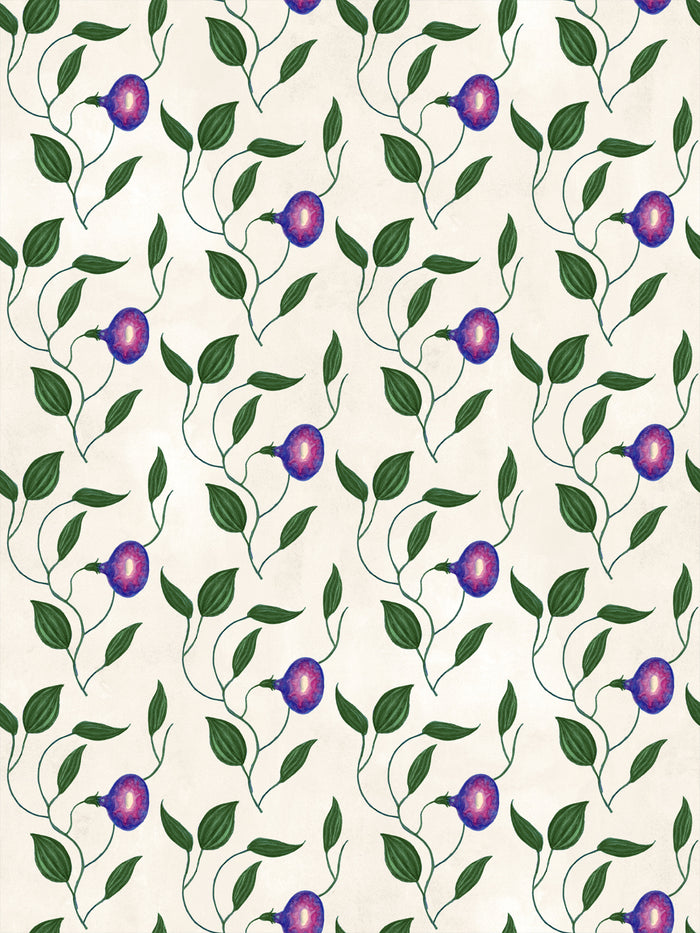 'Midnight Morning Glory' Wallpaper by Mary Maguire - Ivory