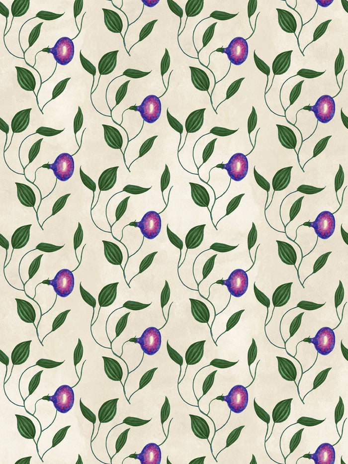 'Midnight Morning Glory' Wallpaper by Mary Maguire - Parchment