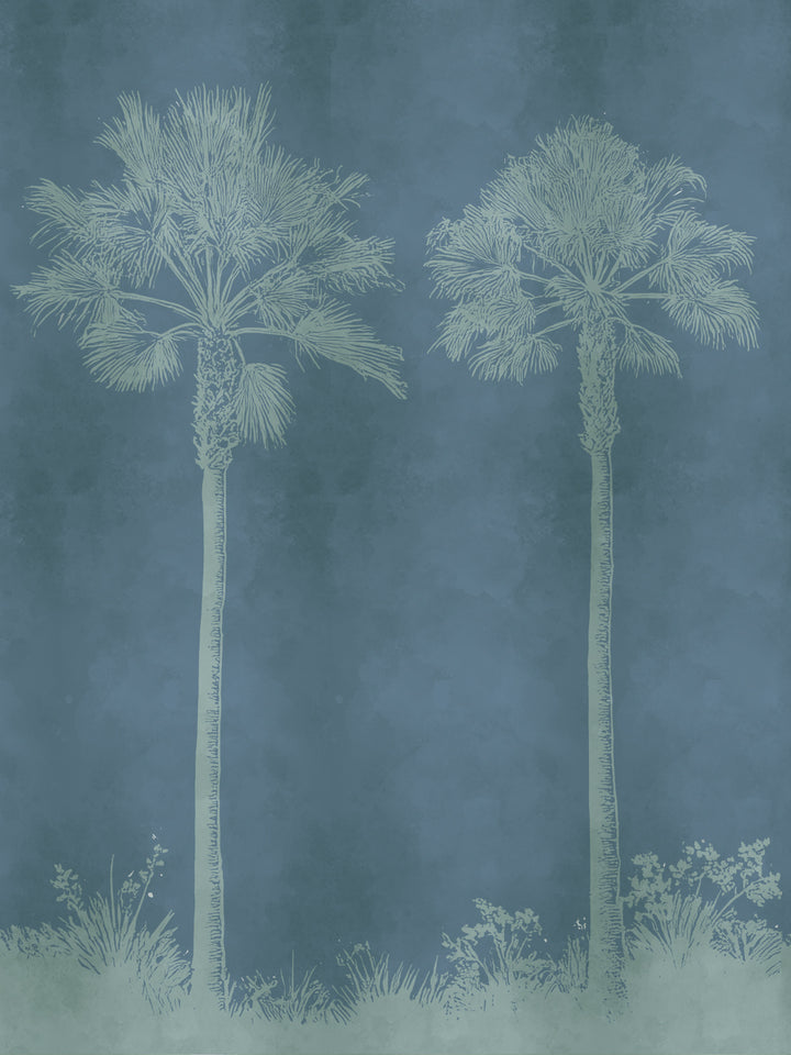 'Midnight Palm' Mural Wallpaper by Flint Wood & Hicks - All Blue