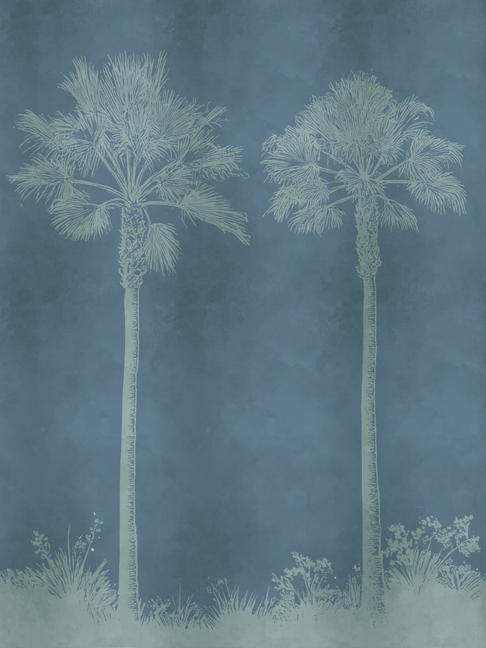 'Midnight Palm' Mural Wallpaper by Flint Wood & Hicks - All Blue