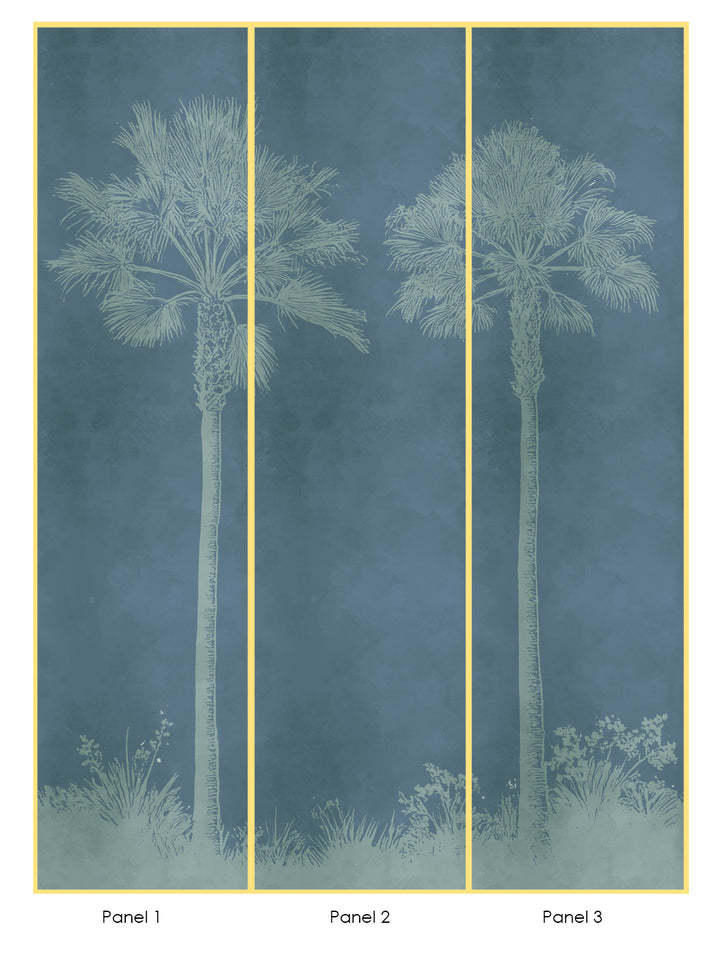 'Midnight Palm' Mural Wallpaper by Flint Wood & Hicks - All Blue