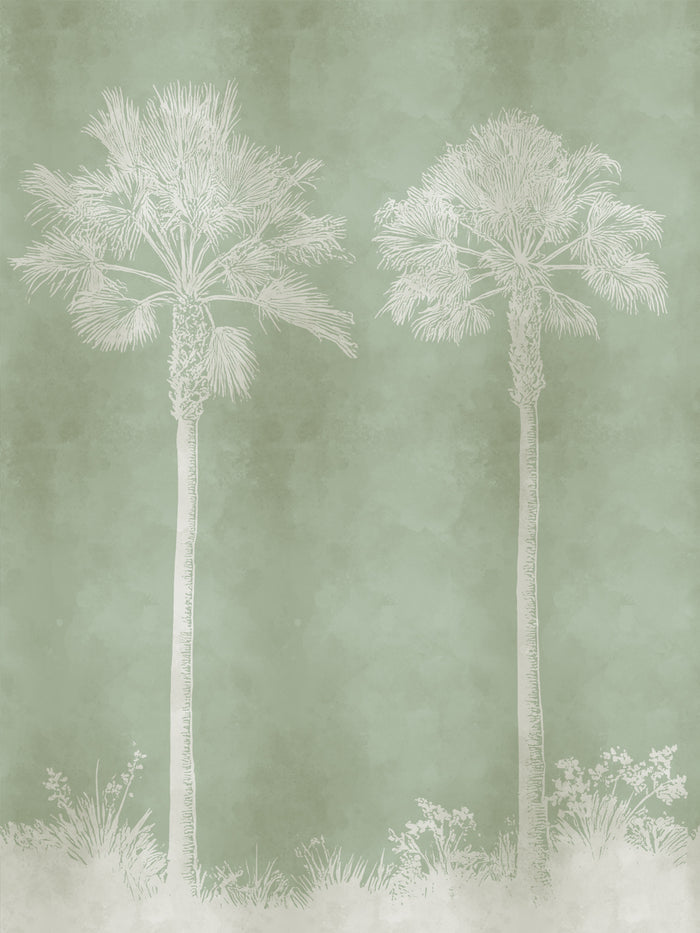 'Midnight Palm' Mural Wallpaper by Flint Wood & Hicks - Green Cream