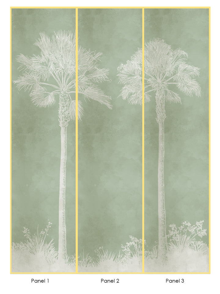 'Midnight Palm' Mural Wallpaper by Flint Wood & Hicks - Green Cream