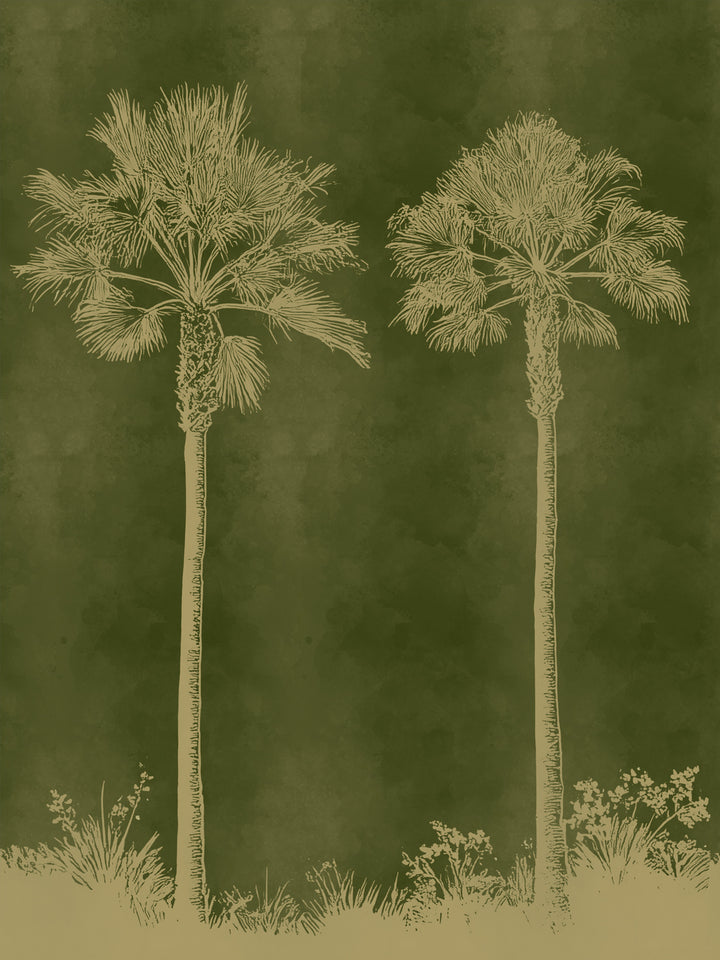 'Midnight Palm' Mural Wallpaper by Flint Wood & Hicks - Dark Olive