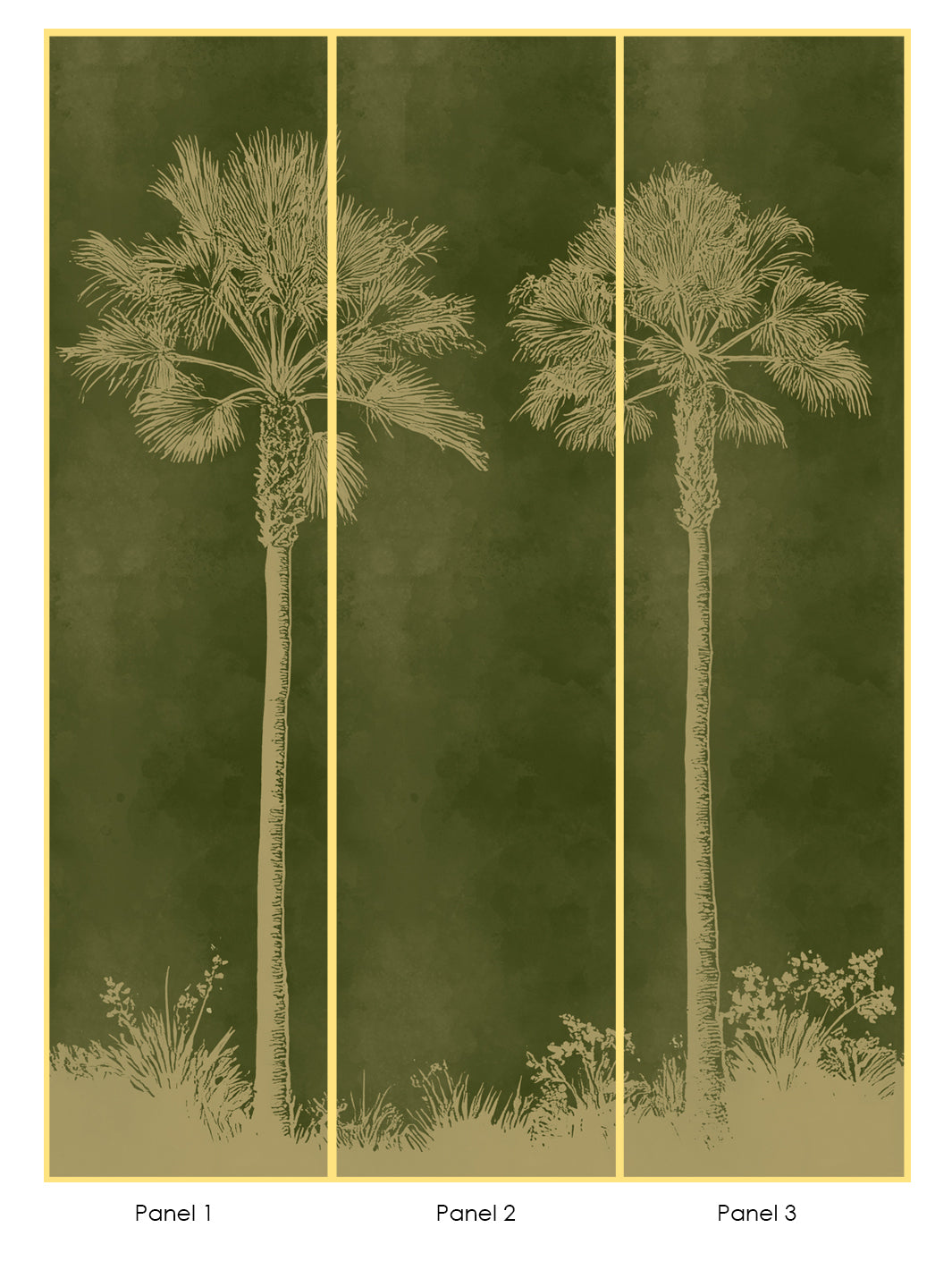 'Midnight Palm' Mural Wallpaper by Flint Wood & Hicks - Dark Olive