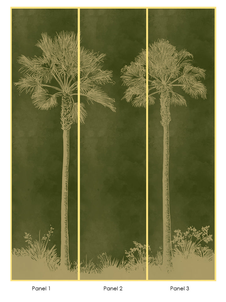 'Midnight Palm' Mural Wallpaper by Flint Wood & Hicks - Dark Olive