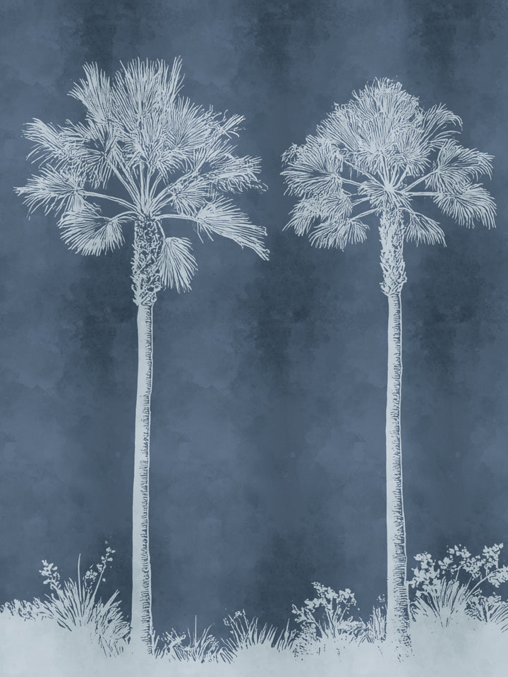 'Midnight Palm' Mural Wallpaper by Flint Wood & Hicks - Midnight Blue