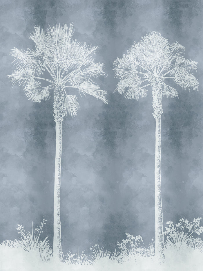'Midnight Palm' Mural Wallpaper by Flint Wood & Hicks - Slate Blue