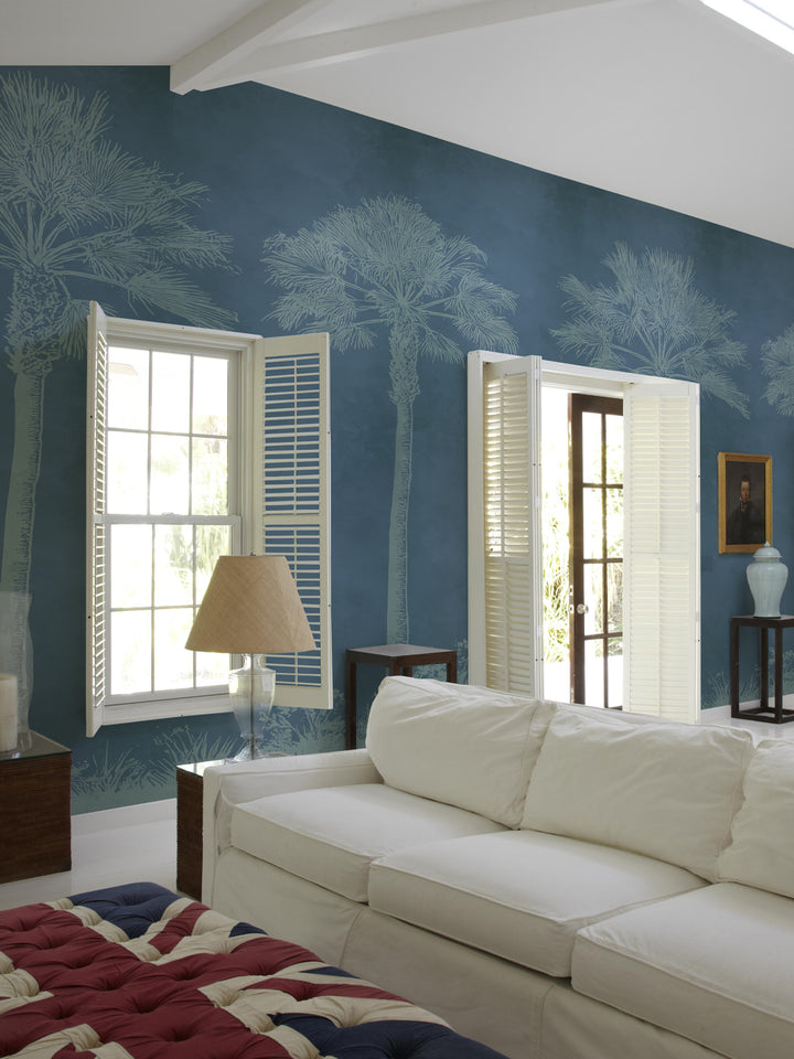 'Midnight Palm' Mural Wallpaper by Flint Wood & Hicks - All Blue