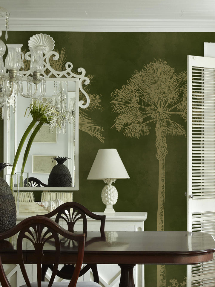 'Midnight Palm' Mural Wallpaper by Flint Wood & Hicks - Dark Olive