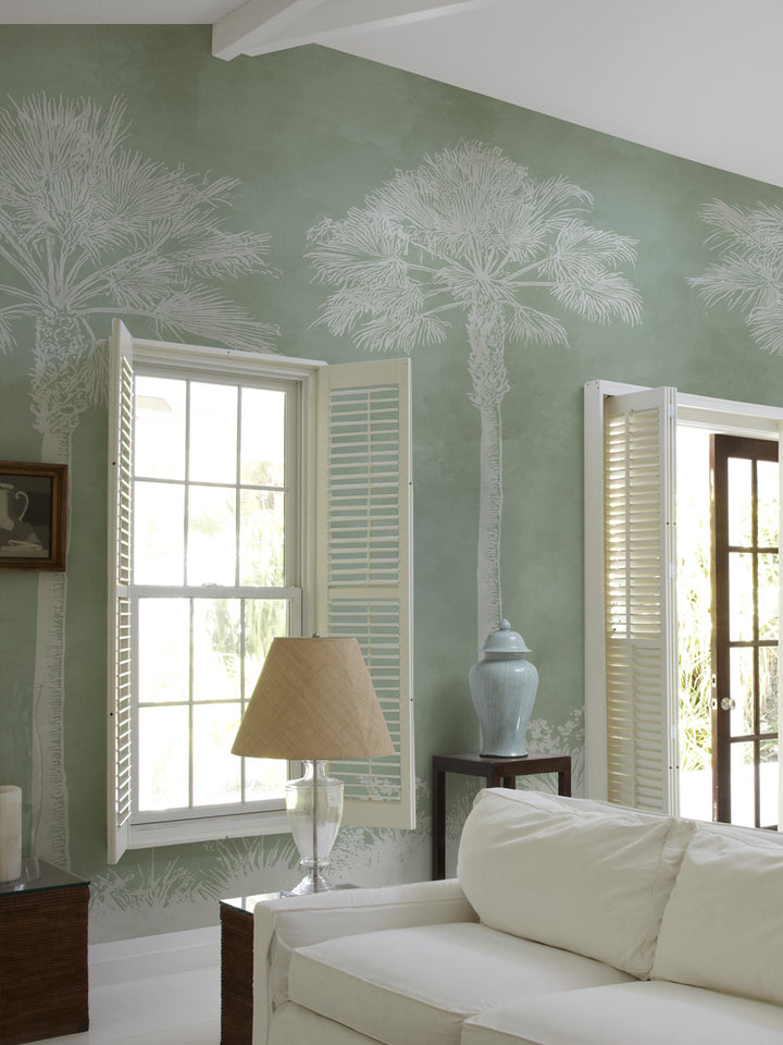 'Midnight Palm' Mural Wallpaper by Flint Wood & Hicks - Green Cream