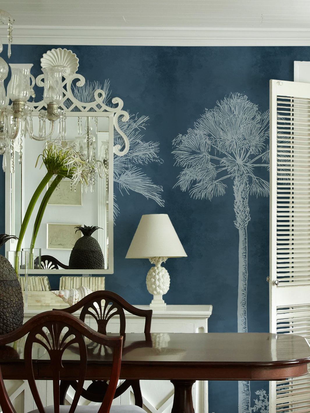 'Midnight Palm' Mural Wallpaper by Flint Wood & Hicks - Midnight Blue