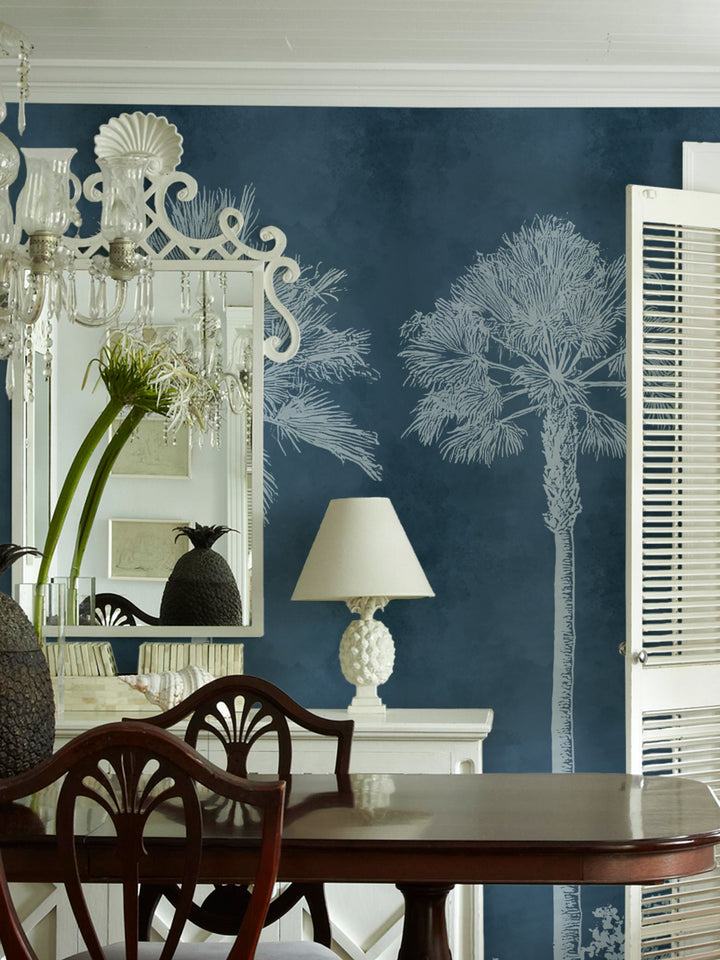 'Midnight Palm' Mural Wallpaper by Flint Wood & Hicks - Midnight Blue
