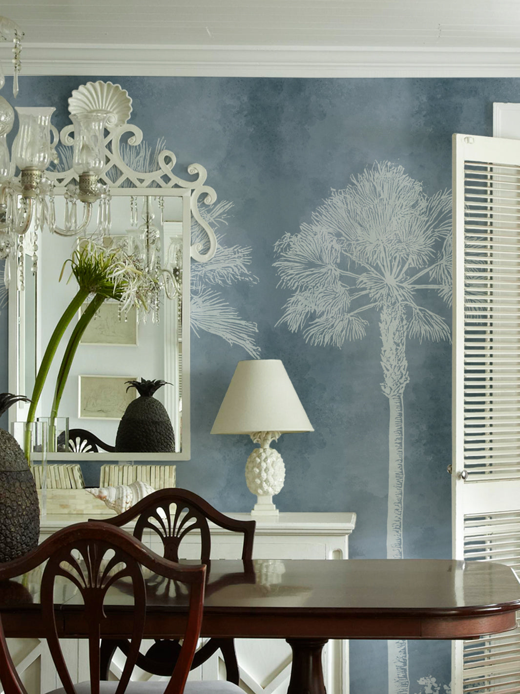 'Midnight Palm' Mural Wallpaper by Flint Wood & Hicks - Slate Blue