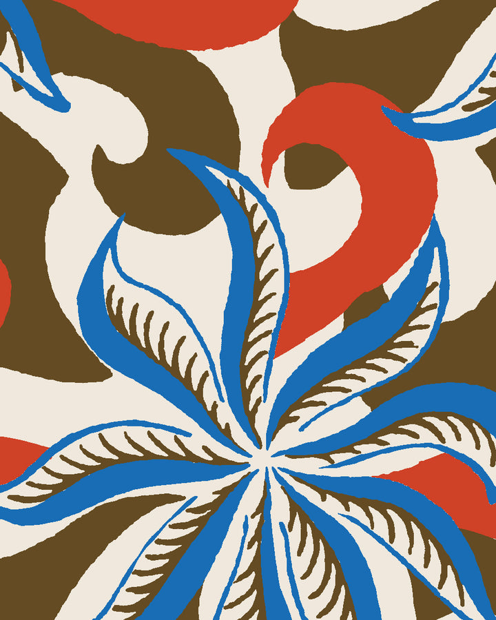 'Multi Frisée' Wallpaper by Clare V. - Cocoa Red Cyan