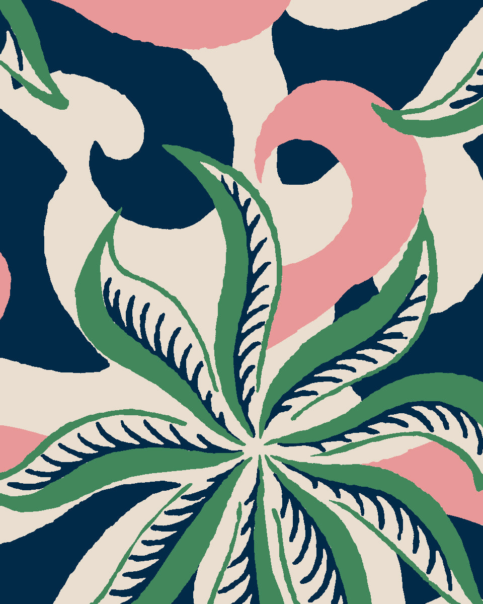 'Multi Frisée' Wallpaper by Clare V. - Navy Green Pink