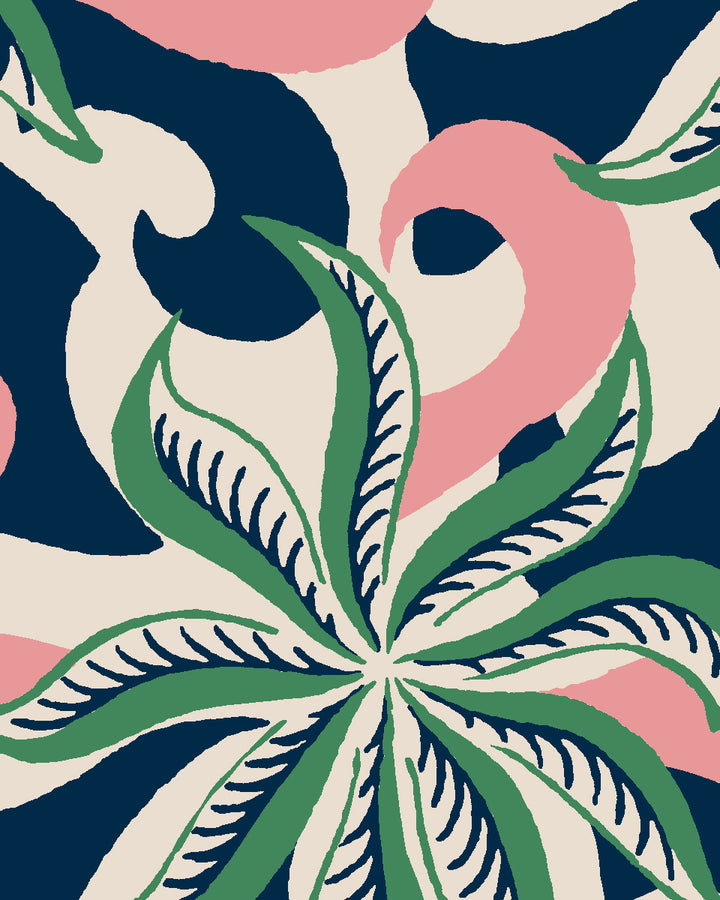 'Multi Frisée' Wallpaper by Clare V. - Navy Green Pink