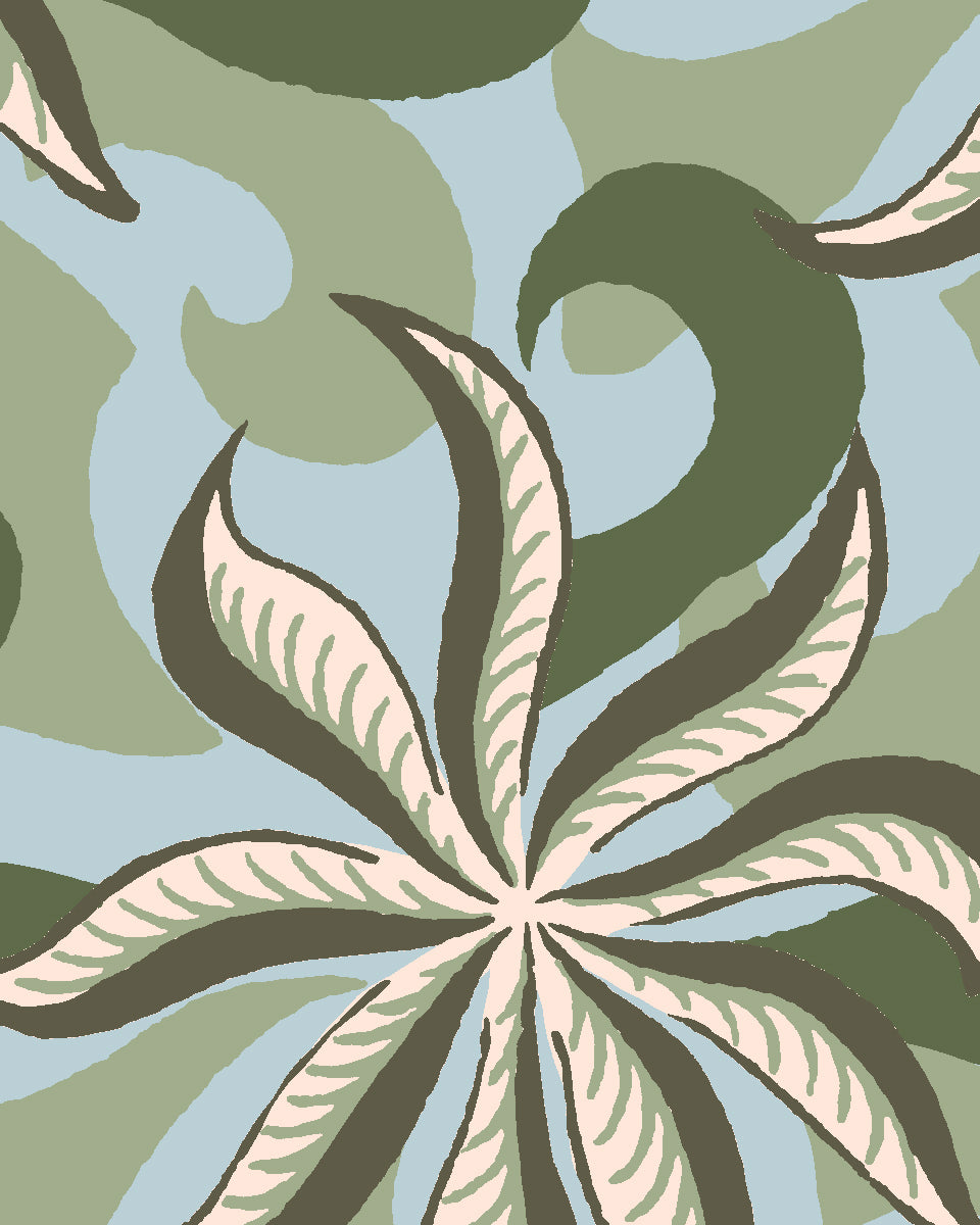 'Multi Frisée' Wallpaper by Clare V. - Olive Powder Green