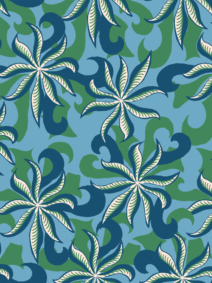 'Multi Frisée' Wallpaper by Clare V. - Cadet Azure Green