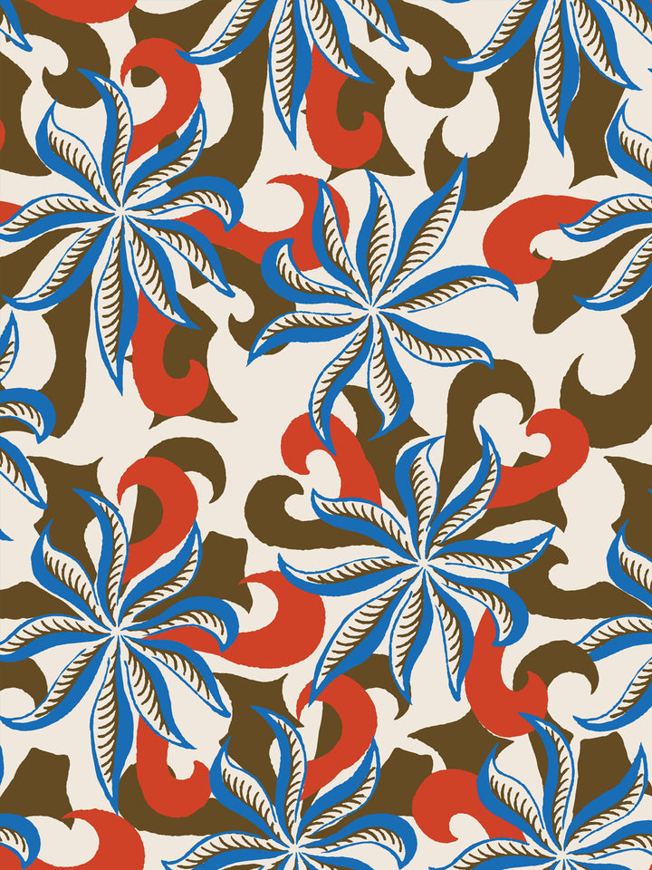 'Multi Frisée' Wallpaper by Clare V. - Cocoa Red Cyan