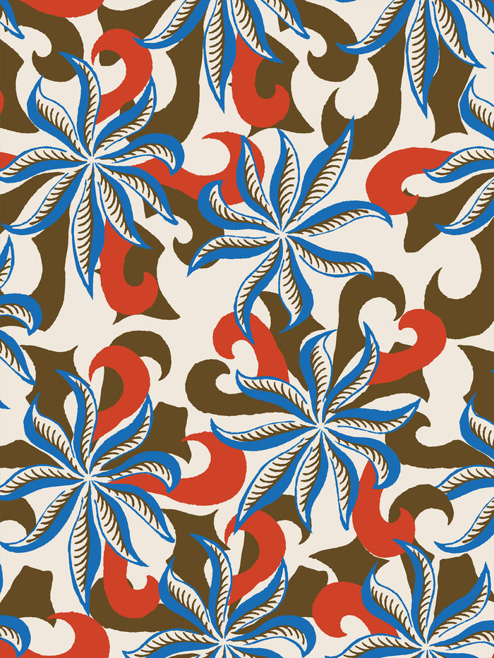 'Multi Frisée' Wallpaper by Clare V. - Cocoa Red Cyan