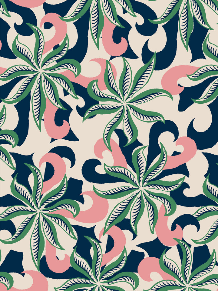 'Multi Frisée' Wallpaper by Clare V. - Navy Green Pink