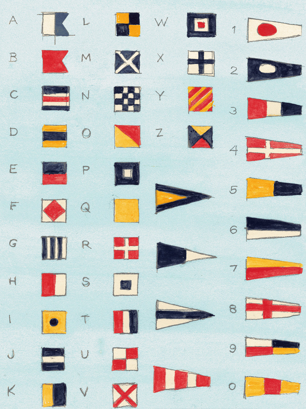 Nautical flags wallpaper with multicolor flag icons in rows on a light background
