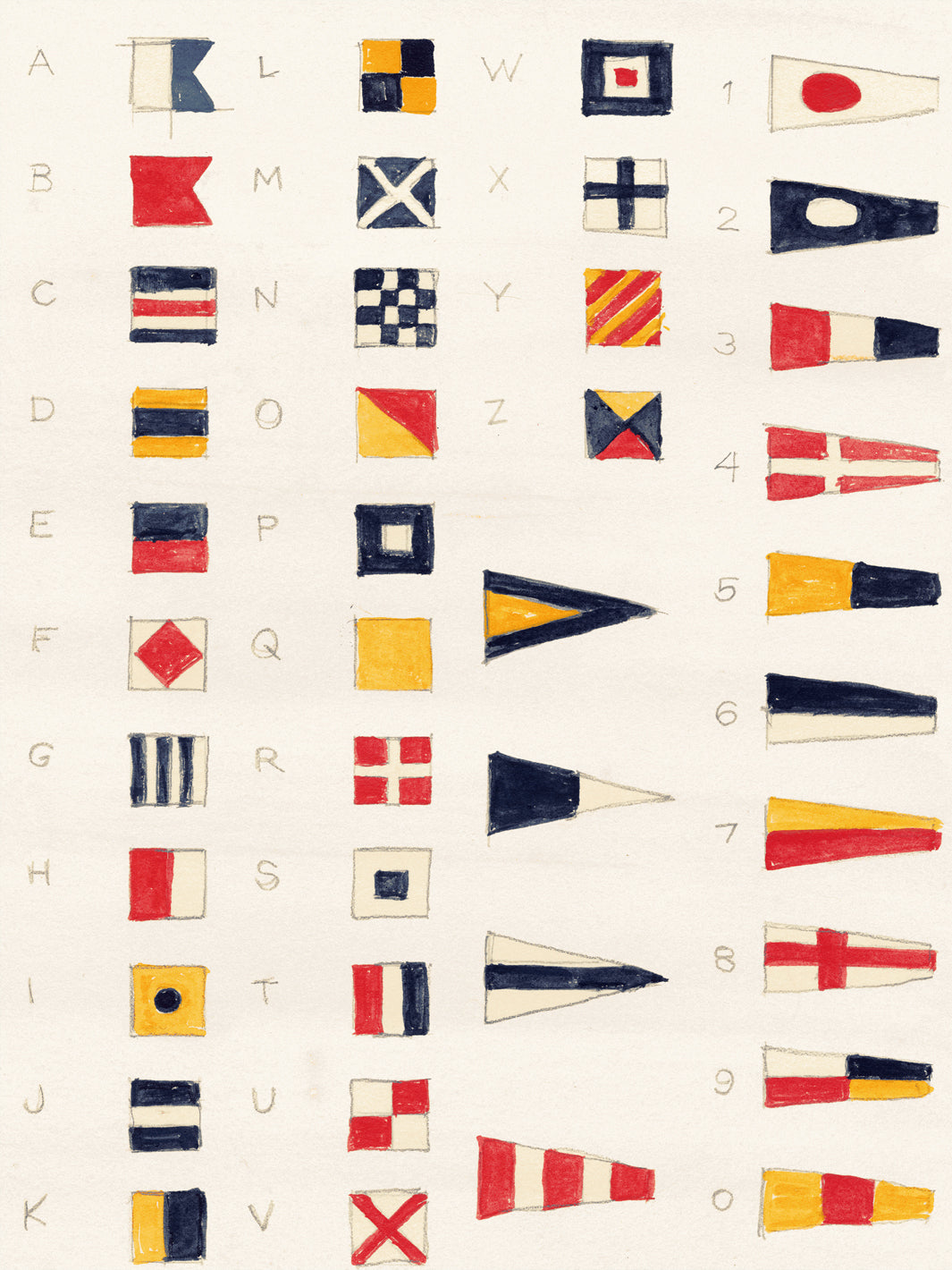 Multicolor nautical flag wallpaper pattern on light cream