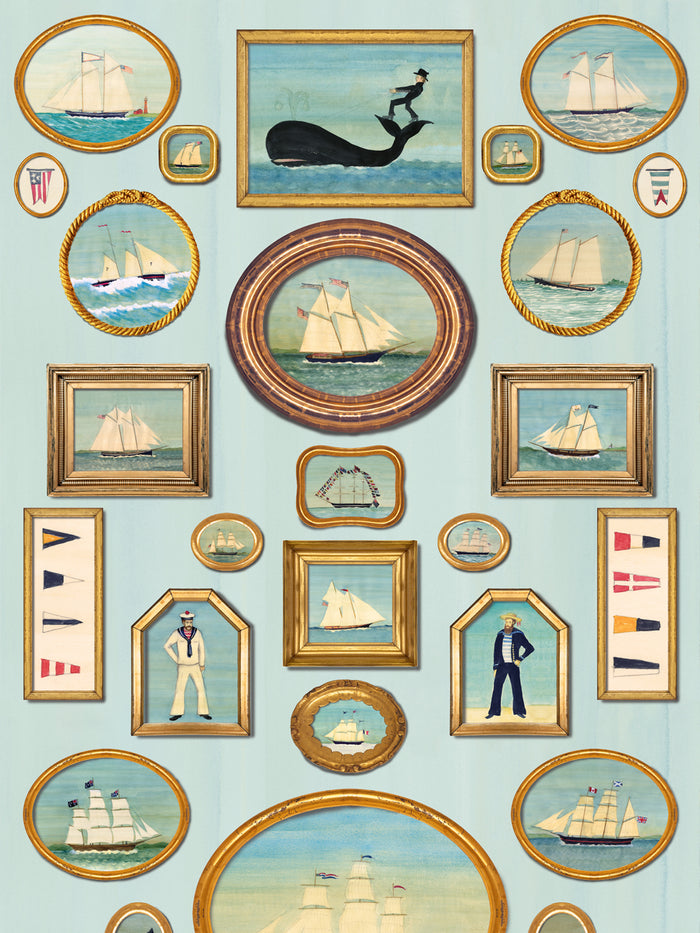 'Nautical Frames' Wallpaper by Mary Maguire - Blue