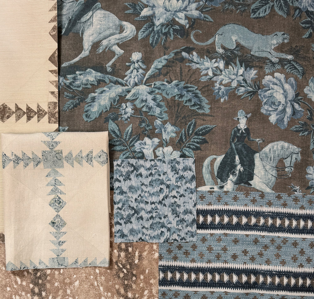 northstar stripe linen fabric by nathan turner blue brown