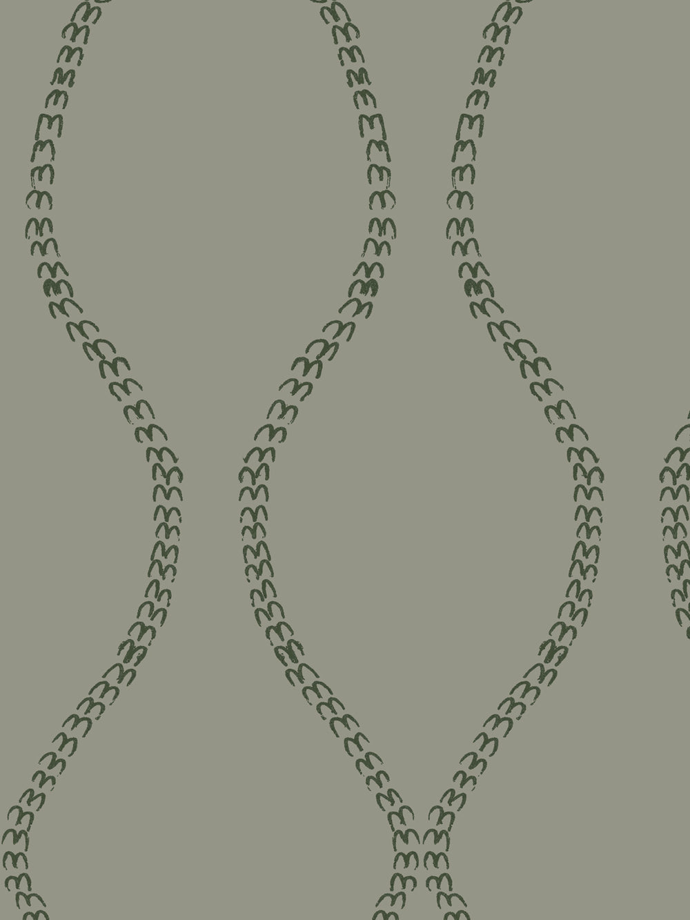 Close crop of dark forest green a leaf-chain trellis on grey-green olive