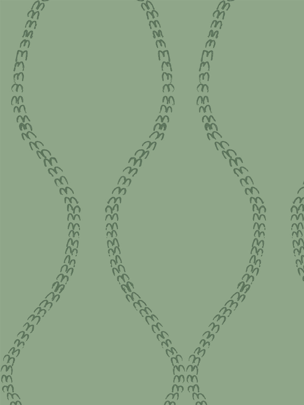 Close crop of dark forest green a leaf-chain trellis on medium sage green