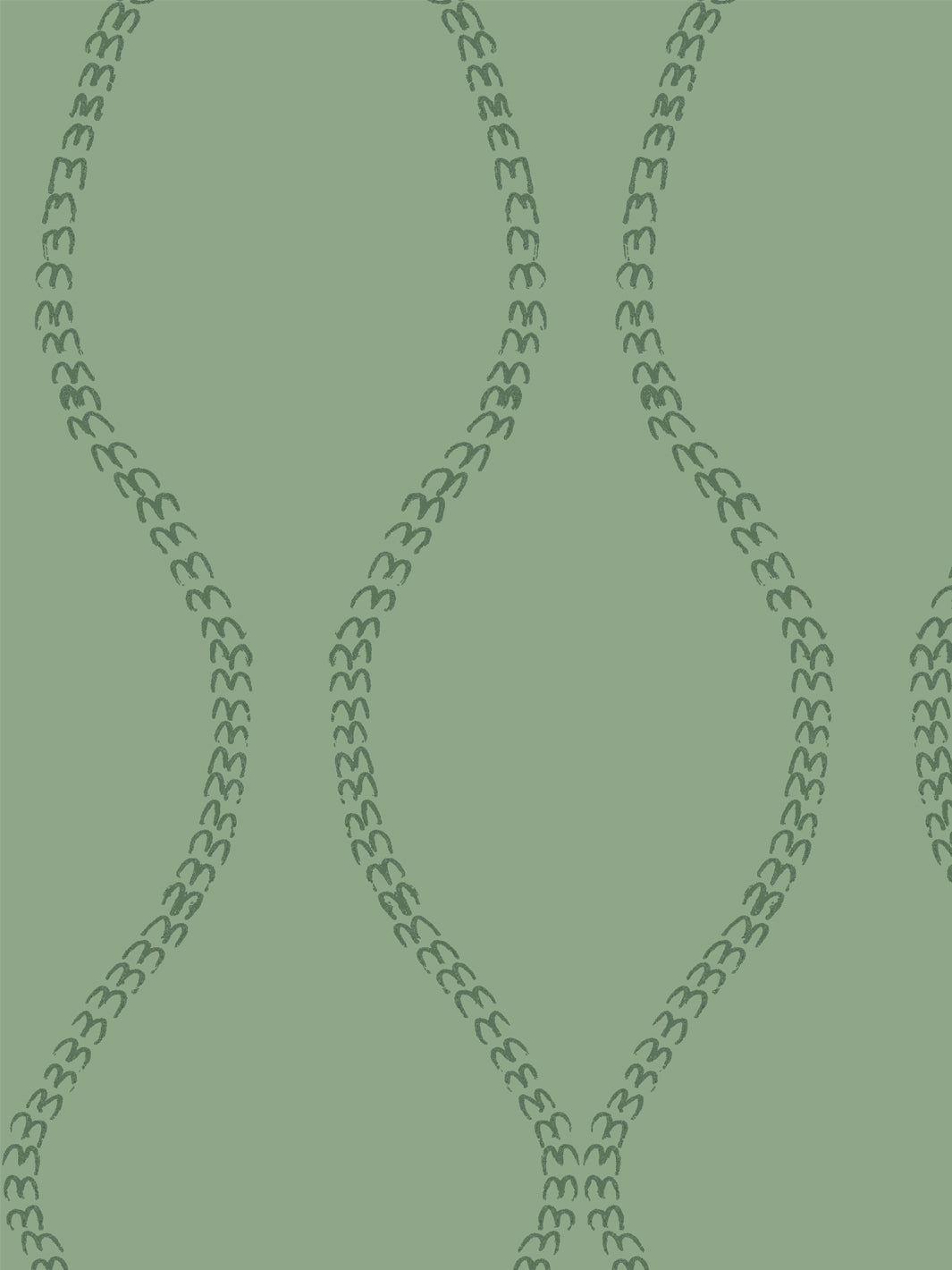 Close crop of dark forest green a leaf-chain trellis on medium sage green