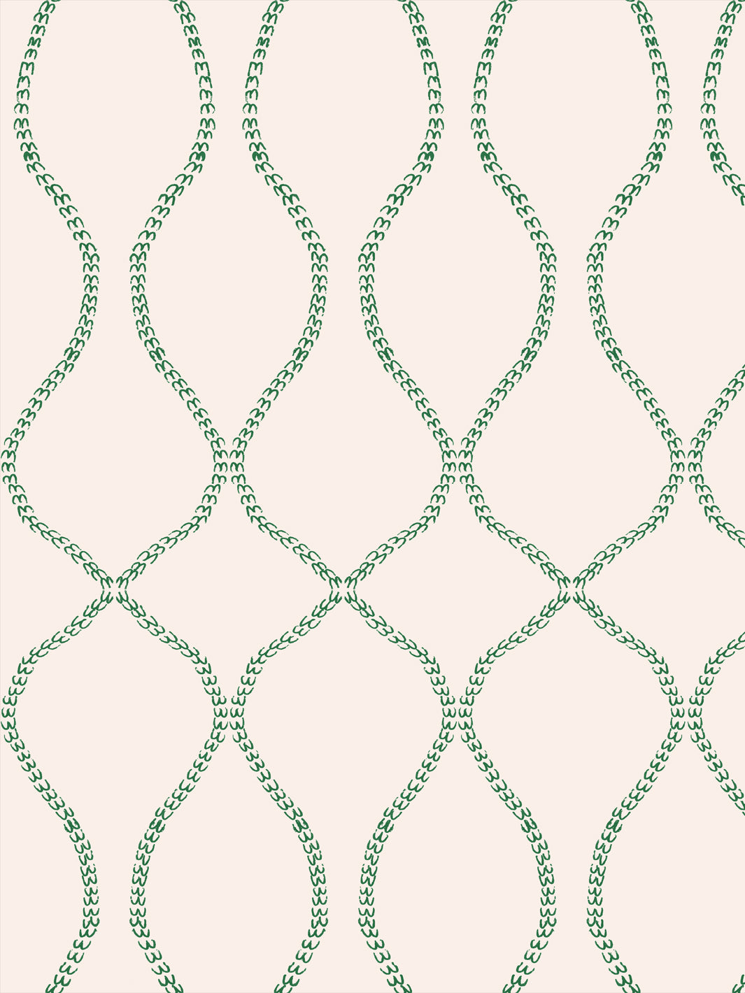 Emerald green leaf-chain trellis on a pale blush cream ground