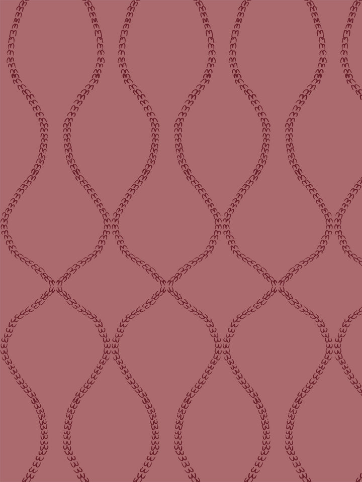 Deep garnet leaf-chain trellis on a dusty rose ground, close tonal contrast