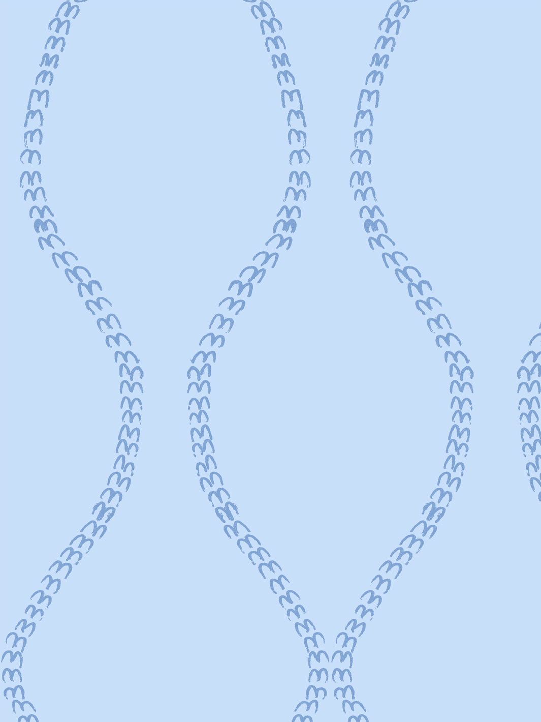 Close crop of medium slate blue a leaf-chain trellis on light powder blue