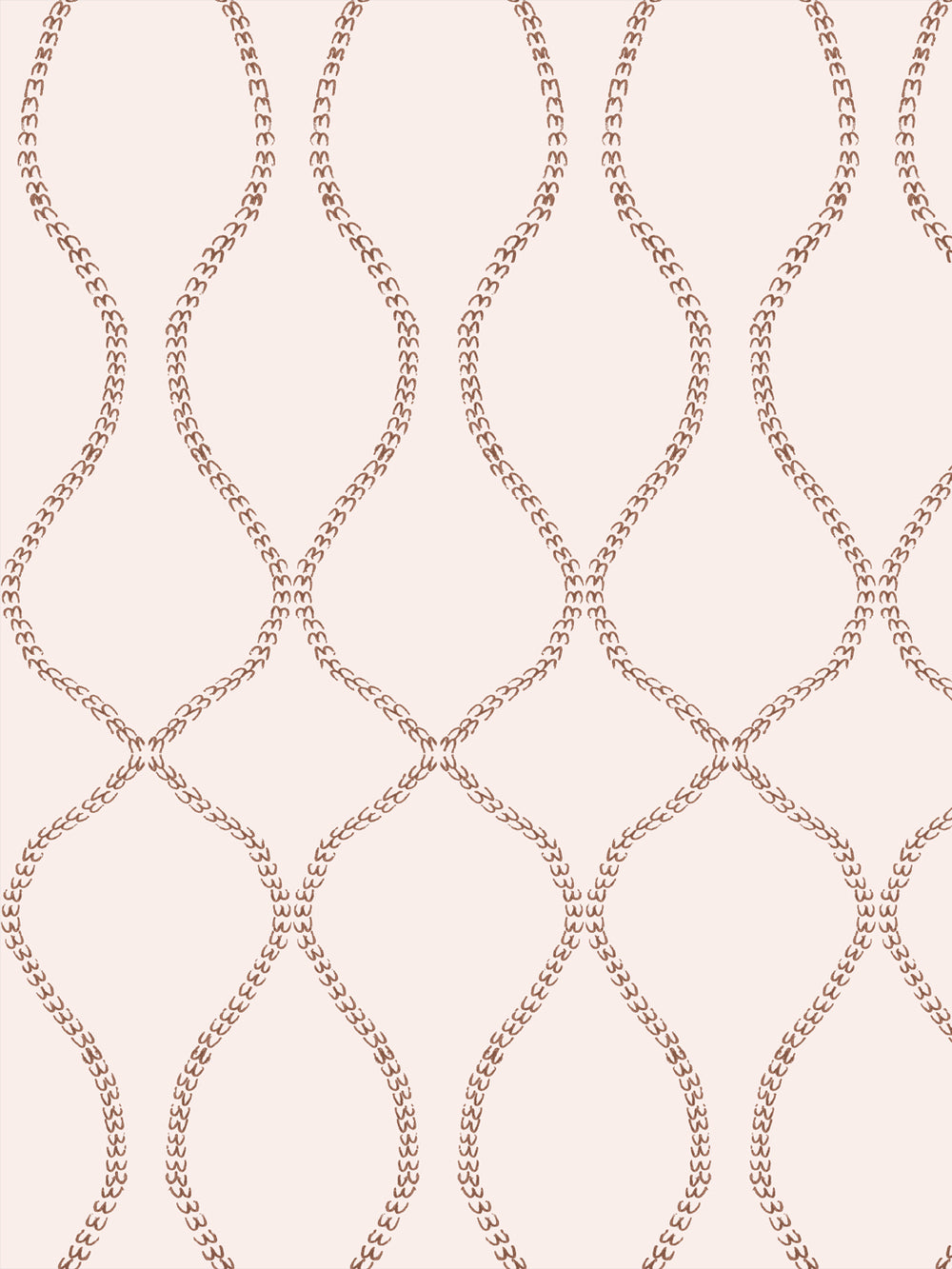 Russet brown leaf-chain trellis on a pale blush cream ground