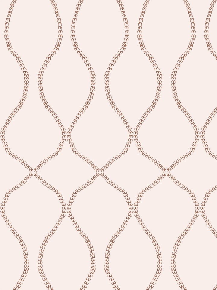 Russet brown leaf-chain trellis on a pale blush cream ground