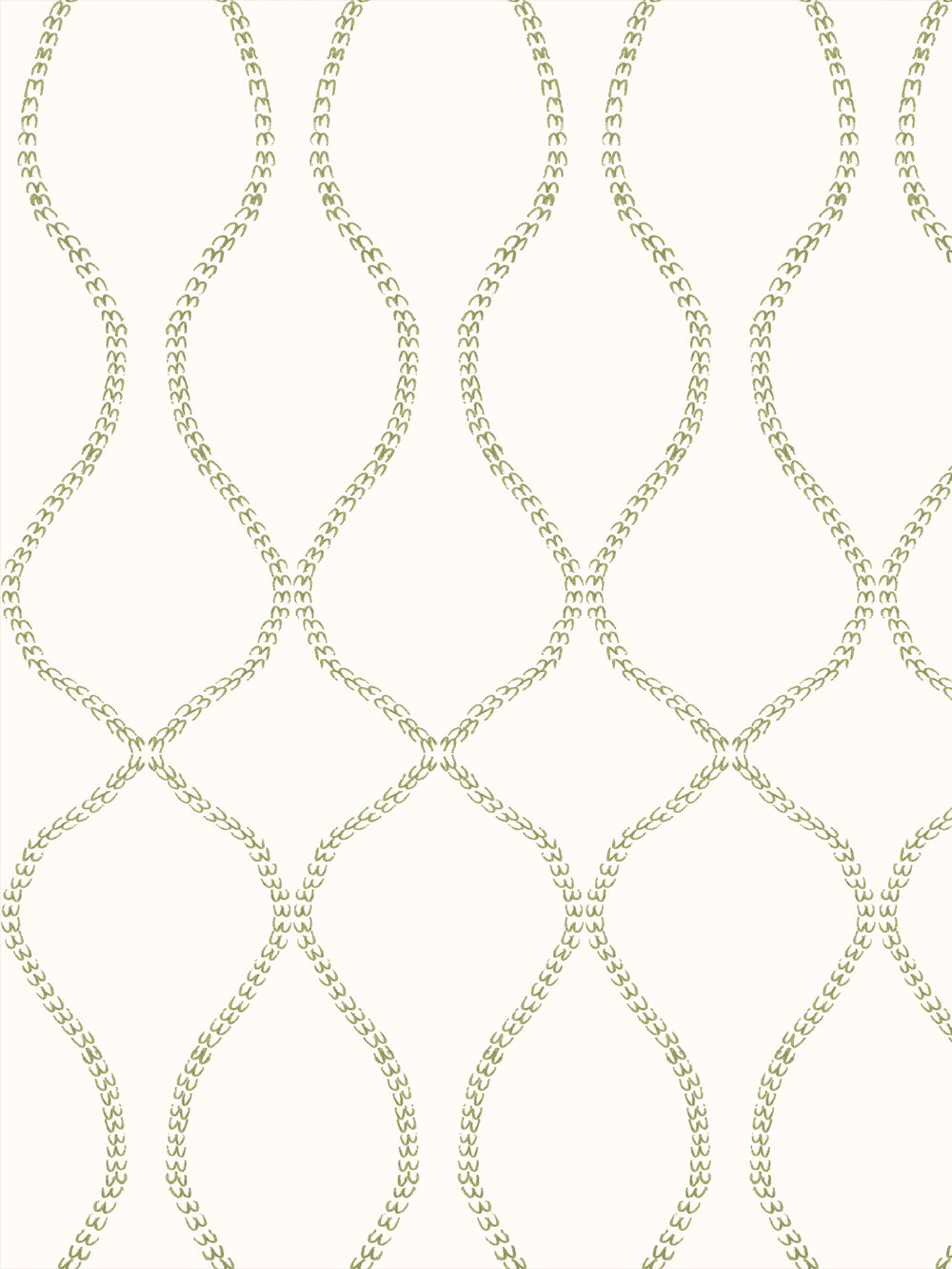 Olive-yellow leaf-chain trellis on a warm off-white ground