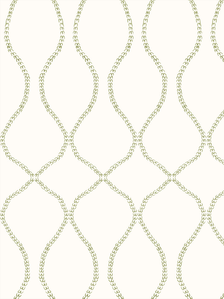 Olive-yellow leaf-chain trellis on a warm off-white ground