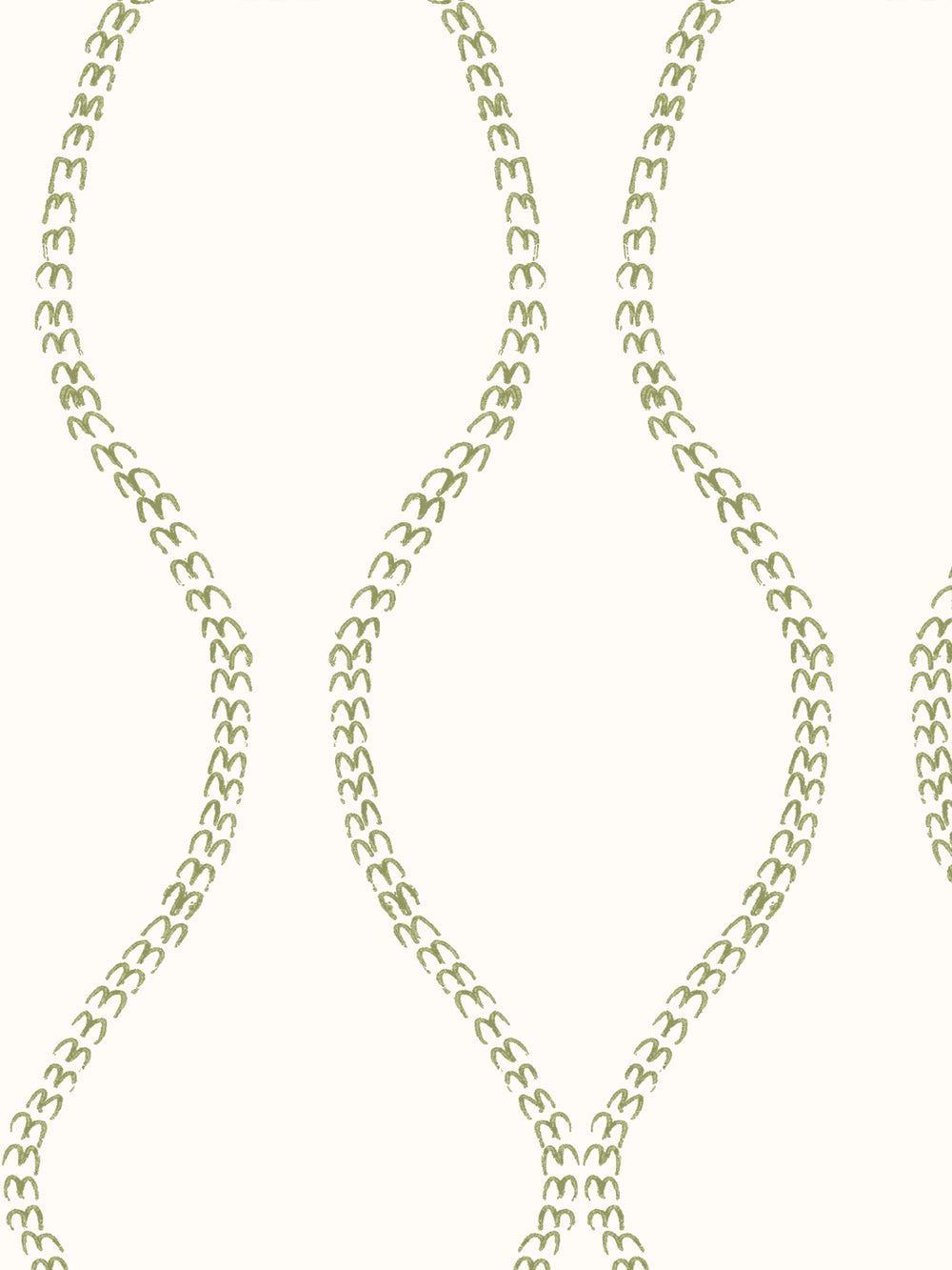 Close crop of olive-yellow green a leaf-chain trellis on warm off-white