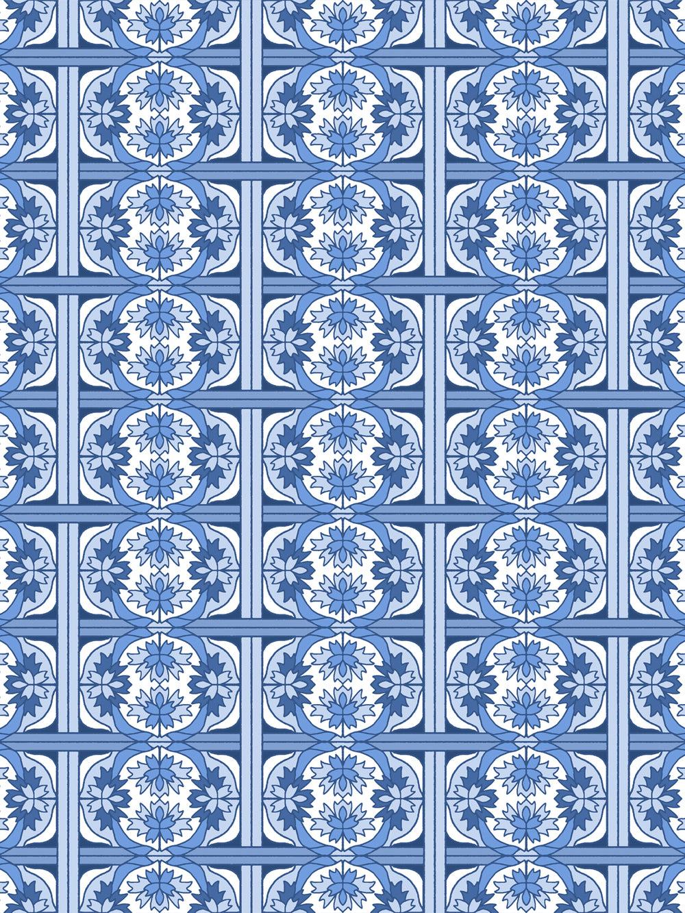 'Ophelia' Wallpaper by Wallshoppe - Cerulean Blue - Design